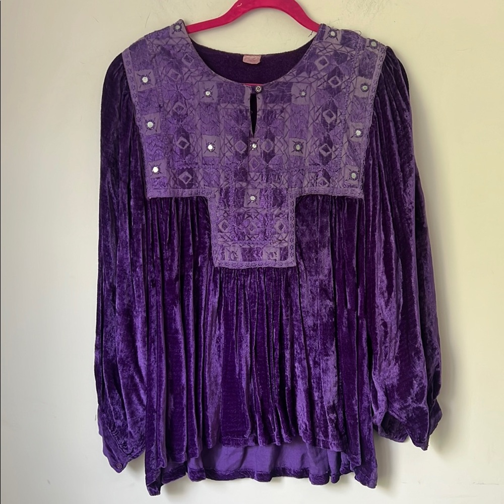 Funhouse NYC Stagewear Blouse Womens OS Boho Velour Cottagecore 80s ♟️